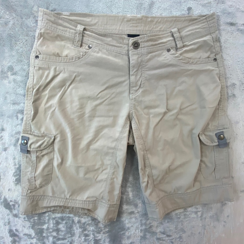 KUHL Cargo Shorts Women Size 12 Tan Good Hiking Outdoor Utility 11in Inseam
